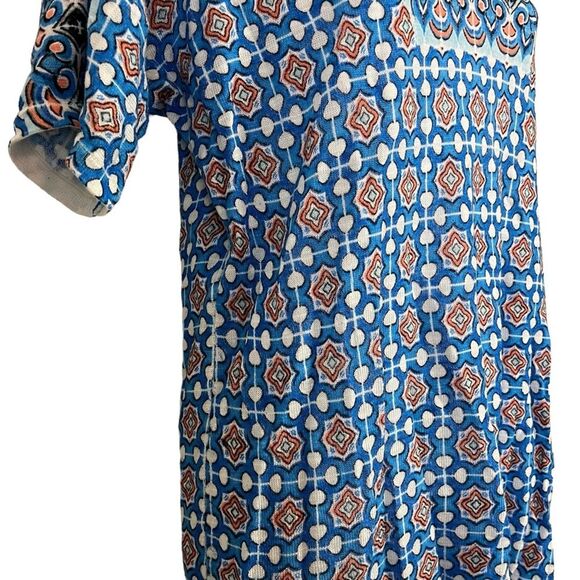 CHICO'S Blue Orange Knit V-Neck Short Sleeve Ramie & Rayon Blend Thin Sweater 1 - Picture 11 of 16